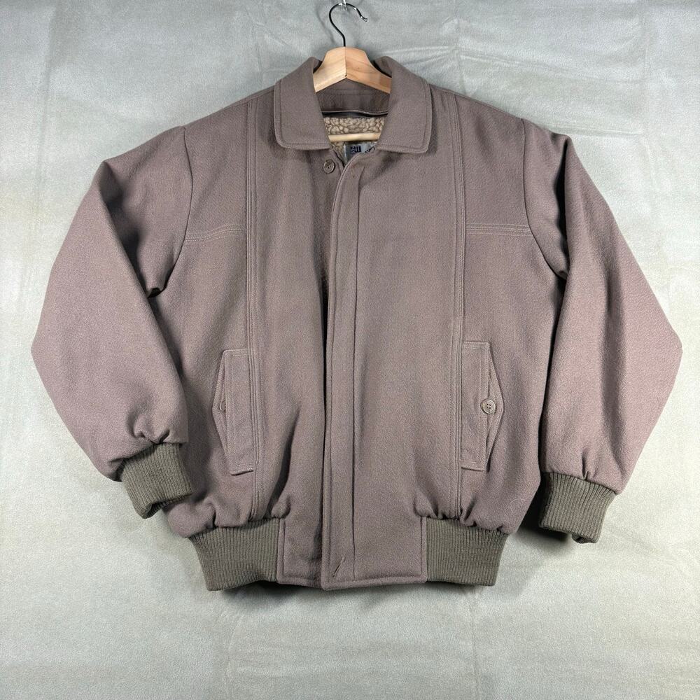 Vintage Hawaii NIU Sherpa Lined Bomber Jacket Mens Large Brown Wool‎ Blend Coat